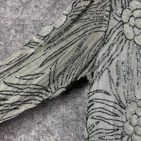 Vintage Pure Silk Beaded Floral Sheer Blouse Long Sleeve Art Ethereal Top - Picture 6 of 16